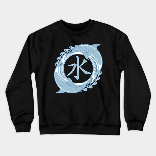 Dolphin and Water Symbol Chinese Calligraphy Crewneck Sweatshirt by NicGrayTees